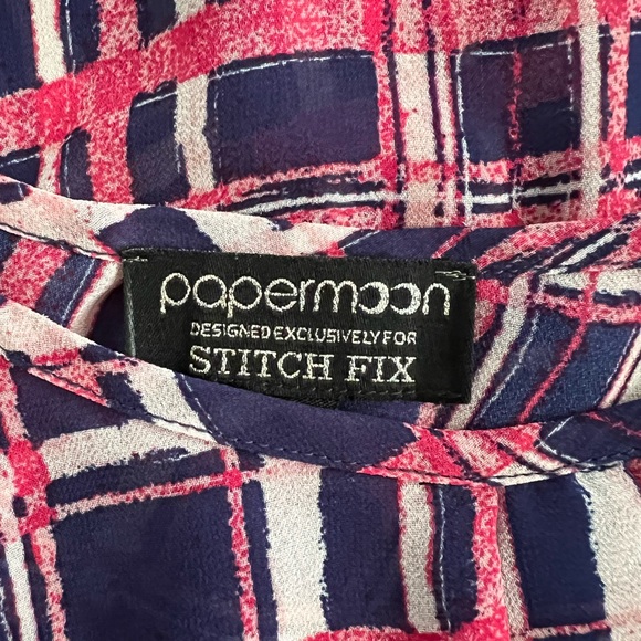 PaperMoon Stitch Fix XSP Navy pink pullover semi sheer, pockets, roll sleeve EUC - Picture 5 of 8